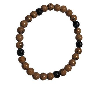 Boho Natural Wood Beaded Stretch Bracelet Brown Black Spiritual Unisex Jewelry